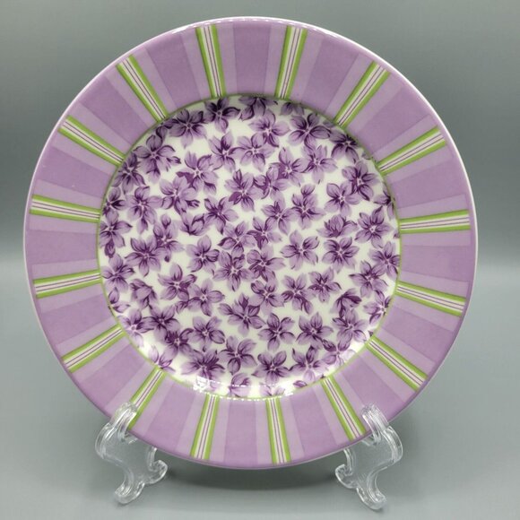 2 Waverly Garden Room Field Of Flowers Salad Plate 8.25" Purple Floral Striped - Picture 2 of 12